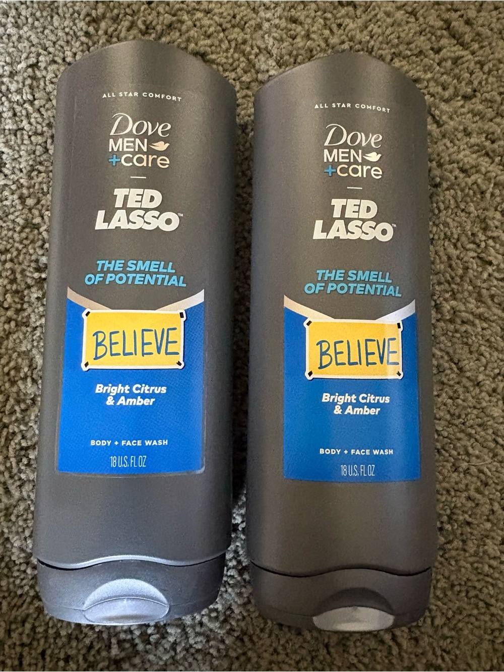 Lot Of 2 Dove Men+Care Ted Lasso Body Face Wash 18 Fl Oz Bright Citrus Amber New